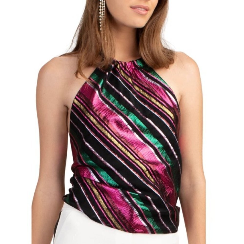Trina Turk Tamika Open-Back Striped Halter Top